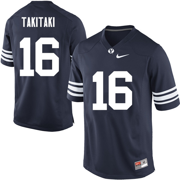 Men #16 Sione Takitaki BYU Cougars College Football Jerseys Sale-Navy